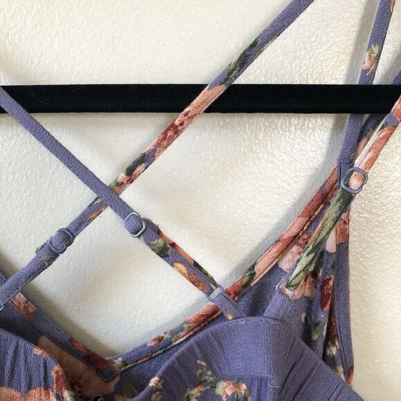 American Eagle Jumpsuit Small Cropped Floral Ruffle Flare Leg Adjustable Strappy - Picture 7 of 13